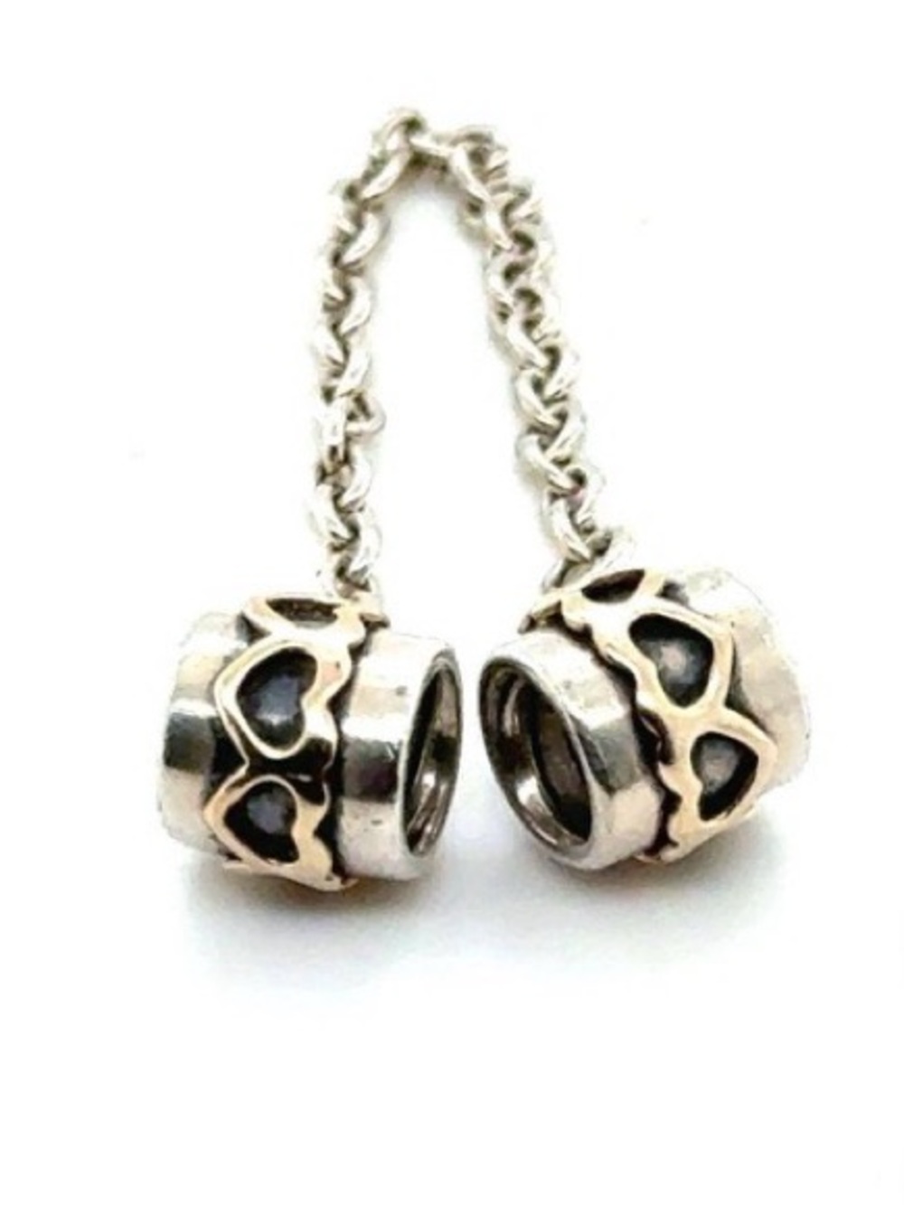 Pandora Retired two tone Heart Safety Chain Charm Authentic Guaranteed